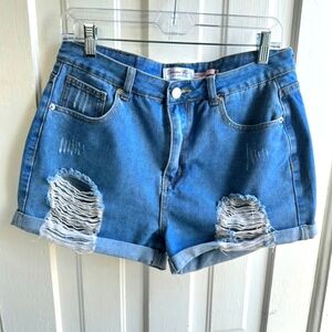 Women's Distressed Denim Shorts-Lg